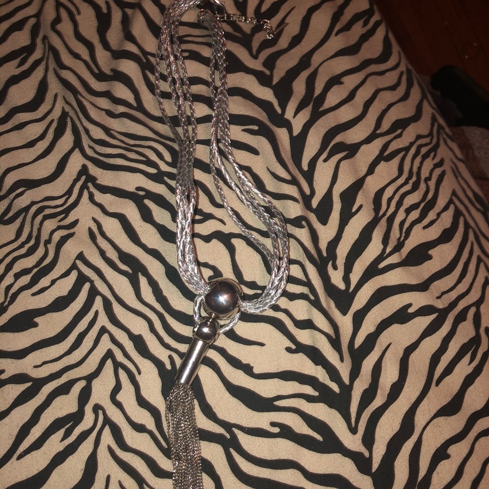 Silver rope, ball, and chain necklace